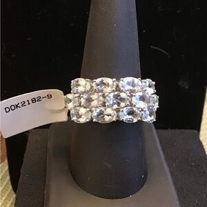 JTV Oval Aquamarine 3.25cts  Cluster Sterling Silver Ring